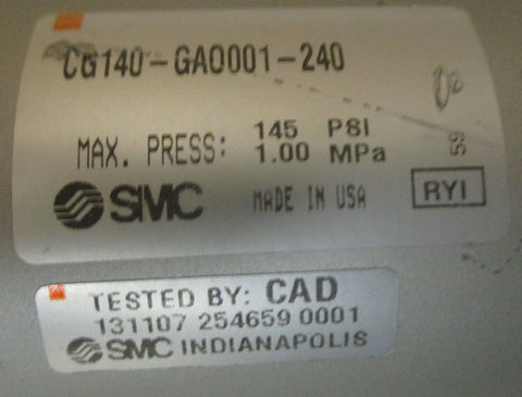 SMC CG140-GAO001-240 Round Body Cylinder 140mm Bore 240mm Stroke 145psi Max