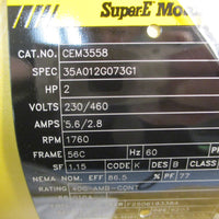 Baldor CEM3558 Super-E Motor 2HP 1760RPM 230/460V 3PH 5/8" Shaft Dia