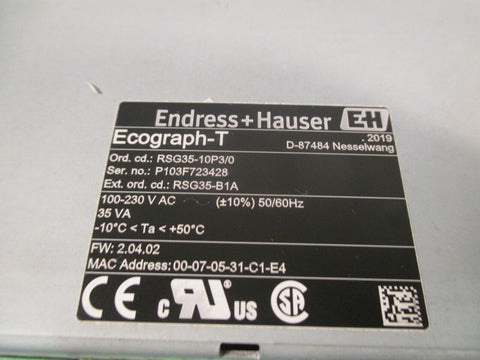 ENDRESS + HAUSER RECORDER CHART 100-230VAC ECOGRAPH-T RSG35-10P3/0