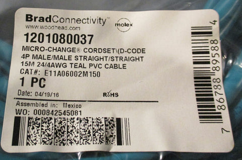 Molex 1201080037 BradConnectivity Cordset E11A06002M150 15 Meters Long Lot of 2