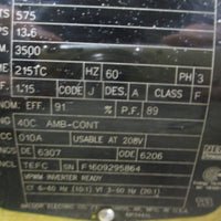 Baldor Reliance CEM3713T5 SuperE Motor 15HP 575V 3500RPM 215TC 13/8" Shaft Di