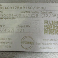 Stober K402AG0175MR160/050B Gear Reducer 101 Output RPM, 5.73 Input HP