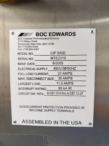 BOC Edwards Clean in Place CIP Skid 1000 Gallons, Never Used (2005)