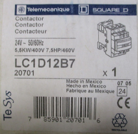 Schneider Electric Telemecanique LC1D12B7 Reversing Contactor 3PH 24VAC 50/60Hz