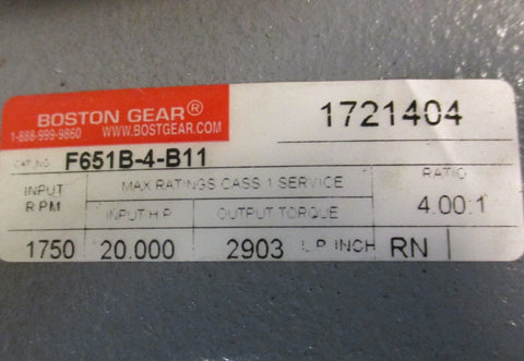 Boston Gear F651B-4-B11 Reducer 20 HP Input, 4:1 Ratio, 2903 In-Lb Torque