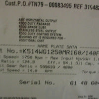 Stober K514WG1250MR160/140F Speed Reducer 1.9/1.4 kW 1750RPM Input 124.9:1