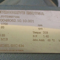 Sew Eurodrive DRS71S4 0.5 HP Motor 1700 RPM w/ SA37/TDRS71S4 Reducer 19.89:1