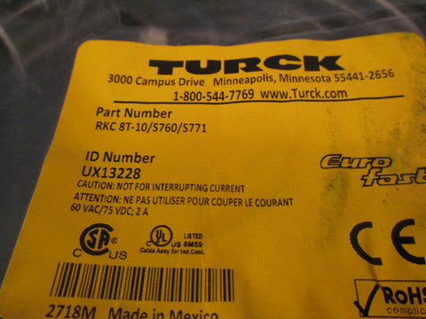 TURCK RKC 8T10/S760/S771 EUROFAST RECEIVER CABLE UX13228