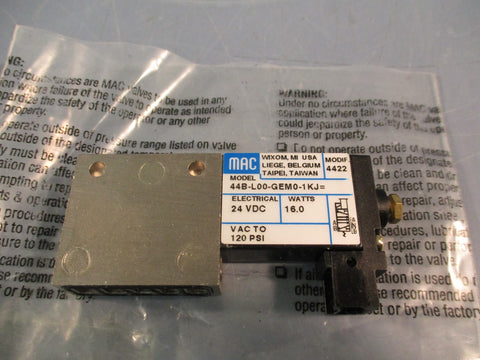 Mac Valves 44B-L00-GEM0-1KJ Solenoid Valve 24VDC 16 Watts 120 PSI