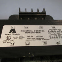 ACME ELECTRIC INDUSTRIAL CONTROL TRANSFORMER VA250, 50/60, 1 PHA TYPE TB181146