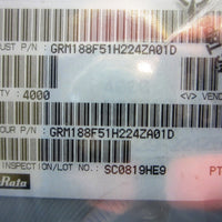 Murata GRM188F51H224ZA01D Ceramic Capacitors, SM, 50V, 220nF, 0603, 2096 pcs