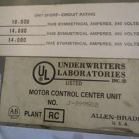 Allen Bradley Motor Control Center 1305BA09AHA2 AC Drive w/ 21CCMCJC3CCT98