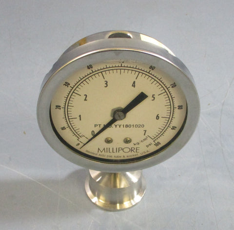 Millipore YY1801020 Sanitary Pressure Gauge 0100psi Glycerin Filled