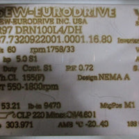 Sew Eurodrive R97 DRN100L4/DH Gearmotor 53.21:1 Ratio 1758/33RPM 2-3/8" Shaft Di