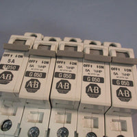 LOT OF (5) ALLENBRADLEY G 050 CIRCUIT BREAKER, 5A, 1/2 HP SERIES C 1492CB1