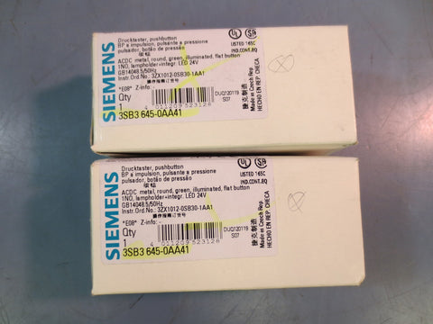 New Lot of 2 SIEMENS 3SB36450AA41 Push Button Green