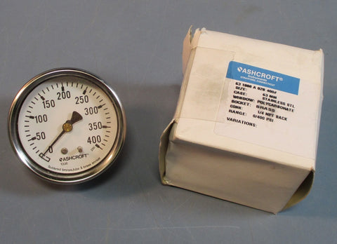Ashcroft 63 1006 A 02B 400#, 63mm Stainless Case, 0-400 PSI Pressure Gauge NIB