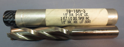 Weldon 1/2° Tapered End Mill: T016M3,1/2"DIA,1/2"SHK, 21/4"LOC, 3FL, HSS, USA