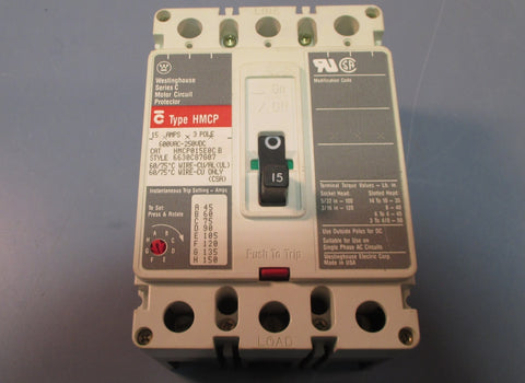 Westinghouse HMCP015E0C B 15A Ser. C Motor Circuit Protector Breaker
