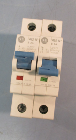 LOT OF (2) ALLEN BRADLEY 1492SPM1B020 SER D CIRCUIT BREAKER 2A 1 POLE