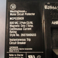 Westinghouse MCP0358CR 7 Amp Motor Circuit Protector Breaker 3 Pole, 600VAC Used