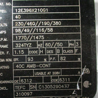 Baldor 12E396X210G1 Motor 3 Phase, 40 HP, 1770/1475 RPM, 324TYZ