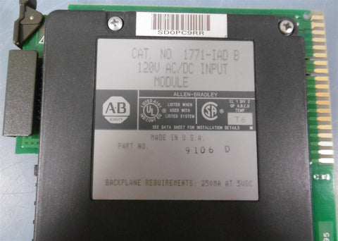 Allen Bradley 1771IAD Ser B Input Module P/N 9106 D 120 Vac