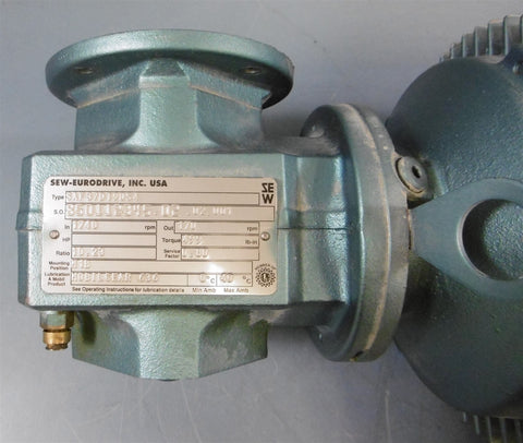 SewEurodrive 1.5HP Electric Motor DFT90S4 + Gear Reducer SAF37DT90S4 10.23:1