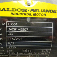 Baldor L3501 Single Phase Motor 34C61-5507 .33HP 115/230V 1725RPM 5/8" Shaft Dia
