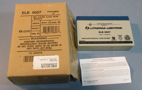 Lithonia Lighting ELB 0607 Rechargeable Sealed Lead Acid Battery 6V 7.0AH NIB