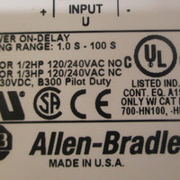 Allen Bradley 700HT12BU120 Time Delay Relay 120VAC/DC Input 1.0 S  100 S