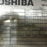 Toshiba B0304FLF3BMHJ01 Induction Motor 30HP 1770RPM 460V 1-7/8" Shaft Dia