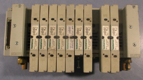 Numatics 12 Slot Valve Manifold Block 2391180 w/ 051BB400M000061 Solenoid Valve