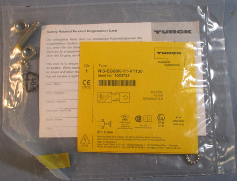 Turck Ni3EG08KY1V1130 Inductive Proximity Sensor 1003721 Sn 3mm 8, 2 VDC