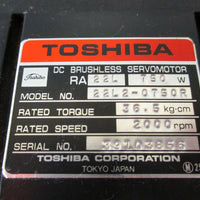 TOSHIBA Brushless DC Servo Motor 22L2-0750R 750W 2000 RPM NEW