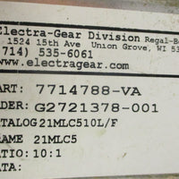 Electra Gear 7714788VA Gear Reducer 21MLC510L/F 10:1 Ratio 1" Shaft Dia