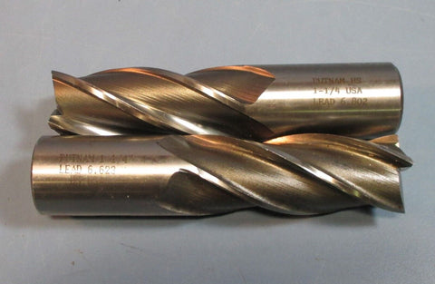 Lot of 2 Putnam 1-1/4" HS 4 Flute 3" LOC Lead 6.802 & 6.623 End Mills