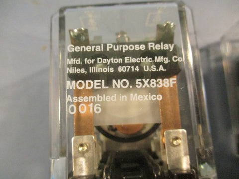 Dayton 5X838F Relay 120V 50/60Hz 12A 120VAC 10A 28VDC Lot of 4