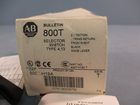 Allen Bradley 800T-H19A Selector Switch Series T, 2 Position Spring Return