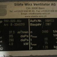 Stafa Wirz Ventilator TKV020Alu Blower Motor B3340219 4.0kW 315 daPa