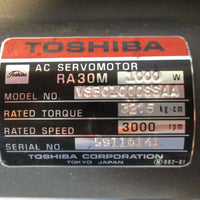 Toshiba VSB01000SSAA AC Servo Motor RA30M 1000W, 3000 RPM NWOB
