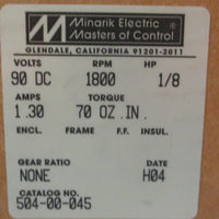 Minarik 504-00-045 DC Motor 1800RPM 1/8HP 90VDC 1.3A 70 Oz-In 1/2" Shaft Dia NOS