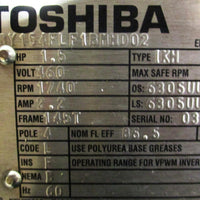 Toshiba BY154FLF1BMHD02 Induction Motor 1.5 HP, 1740 RPM, 145T Frame and 460 V