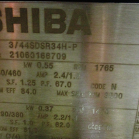 Toshiba 3/44SDSR34HP Severe Duty EQP Global SD 0.75 HP Motor, 1765 RPM, 3 Phase