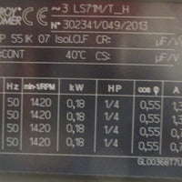 Leroy Somer LS71M/T_H 3 Phase Motor 1700/1760RPM 0.18kW 11mm Shaft Dia