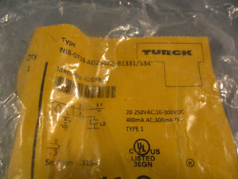 TURCK NI8GT18ADZ30X2B1331S34 Inductive Proximity Sensor 400mA 4208801