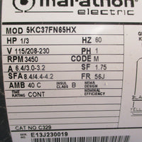Marathon C329 AC Motor 5KC37FN65HZ 1/3HP 3450RPM 115/208-230V