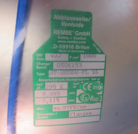 Rembe GmbH Blow Out Panel STSKODVFL16 Rupture Disc ECOQRohr New