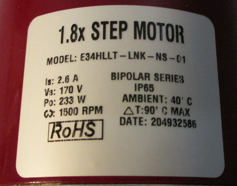 Kollmorgen E34HLLTLNKNS01 Bipolar Parallel 1.8x Step Motor 233W 1500 RPM 170V