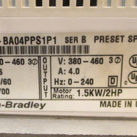 Allen Bradley 160BA04PPS1P1 Ser B Preset Speed Drive Unit 2 HP 380460 V Used